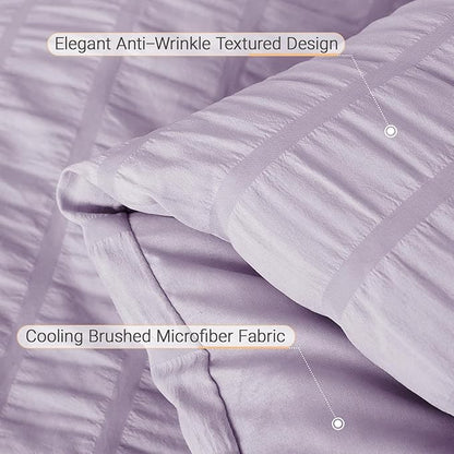 MUXHOMO 7 Pieces King Comforter Set, Seersucker Bed in a Bag King Size, All Season Luxury Bedding Set with Comforter, Flat Sheet, Fitted Sheet, Pillowcases & Shams, Lavender
