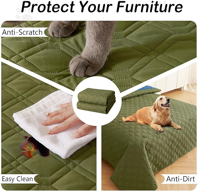 hyha Waterproof Dog Bed Blanket, Soft Pet Blankets, Waterproof Couch Cover for Dogs, Reversible Sofa Covers Washable for Furniture (52x82 Inch, Green/Navy Blue)