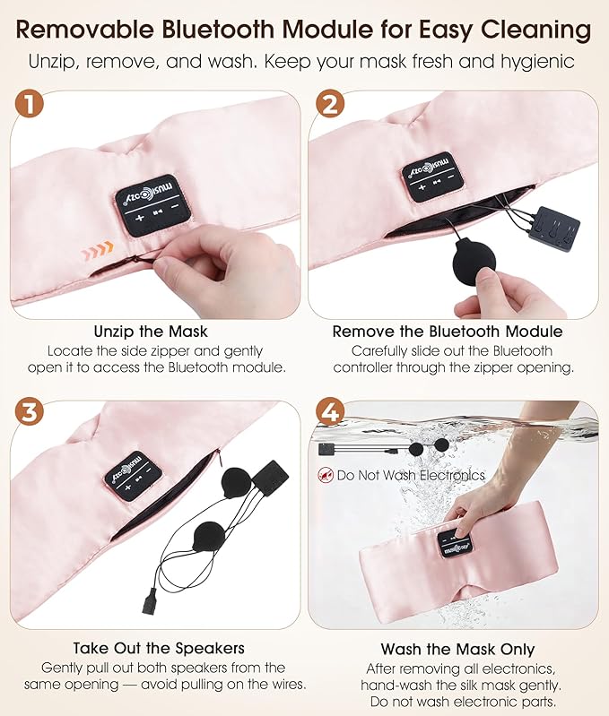 MUSICOZY 3D Silk Bluetooth Sleep Mask Headphones, Mulberry Silk Eye Mask with Ultra-Thin Wireless Speakers, Bluetooth 5.4 Sleeping Headphones for Side Sleepers, Music Sleep Mask Gifts for Men Women