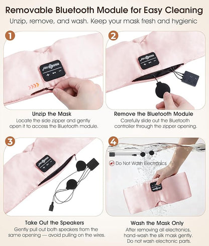 MUSICOZY 3D Silk Bluetooth Sleep Mask Headphones, Mulberry Silk Eye Mask with Ultra-Thin Wireless Speakers, Bluetooth 5.4 Sleeping Headphones for Side Sleepers, Music Sleep Mask Gifts for Men Women