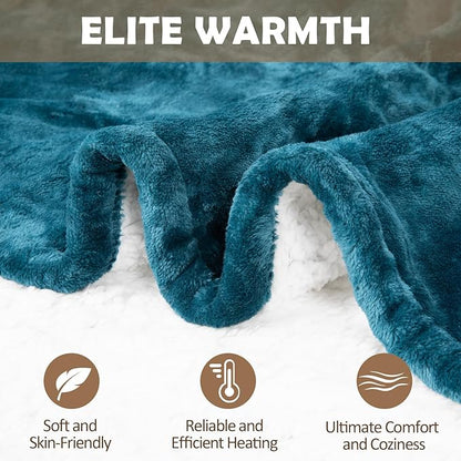 HOW'S MY HOUSE Heated Blanket 62" x 84", Electric Blanket Twin Size with 10 Time Settings & 6 Heating Levels, Over-Heat Protection, Flannel Sherpa Super Cozy with ETL Certification, Blue