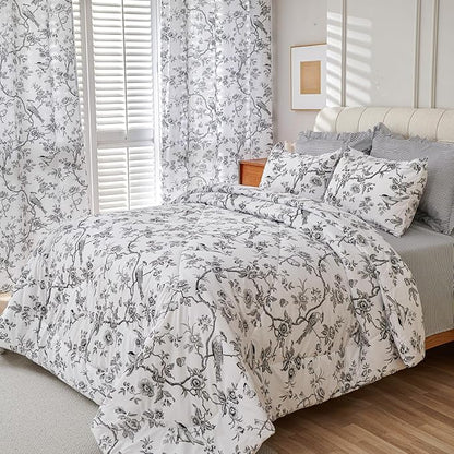 EVENHUG Queen Comforter Set 7 Pieces Lightweight Soft Queen Size Comforters for All Season Floral Bedding Sets Bed in a Bag with Flat Sheet and Fitted Sheet Pillowcases (90"x90")