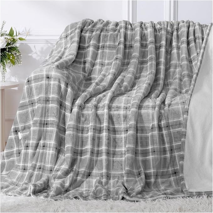 Electric Blanket Heated Full Size-72" x 84" Heated Blanket with 8 Heat Levels & 10 Hours Auto Off, Fast Heating Sherpa Blankets with ETL & FCC Certification, Washable, Grey Plaid