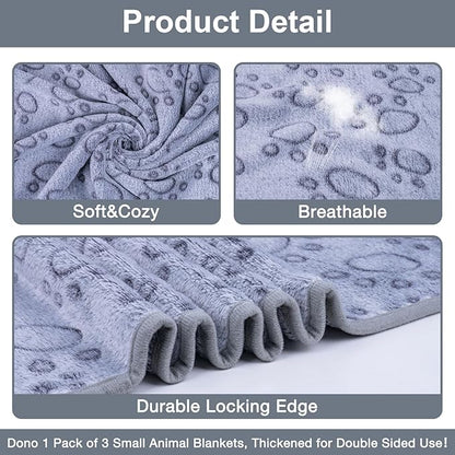 Dono 1 Pack 3 Dog Blankets, Soft Fluffy Fleece Pet Blanket Warm Sleep Mat Paw Print Design Puppy Kitten Throw Blankets Doggy Blanket for Dogs