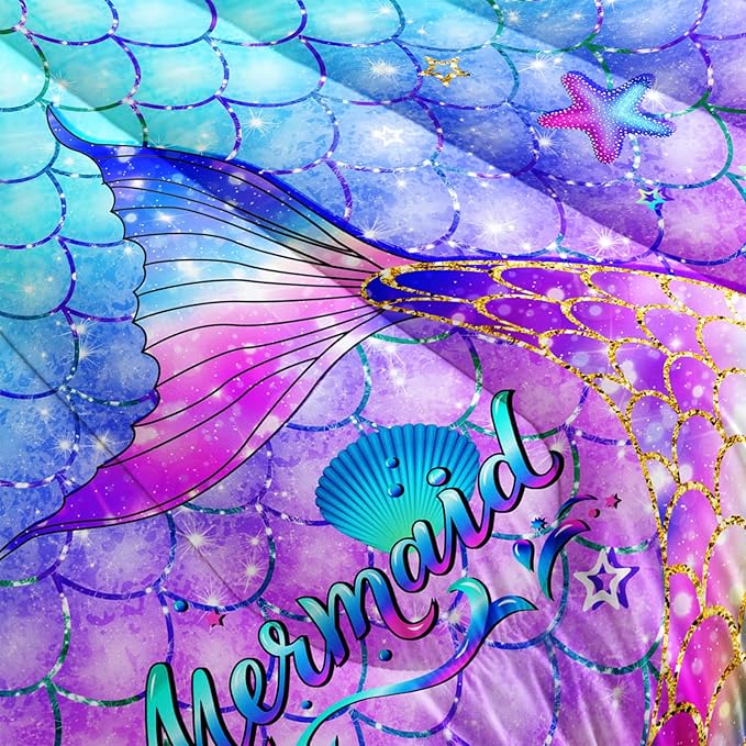 Colorful Mermaid Tail Comforter Sets Queen，Bedding Sets for Kids,Kids Fish Scales Comforter Sets All Season 1 Comforter and 2 Pillowcases
