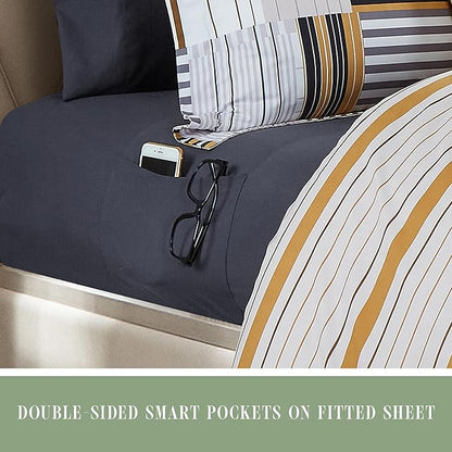 Elegant Comfort 8-Piece Animal Print Patch Reversible Comforter Set - All Season Bed in a Bag, 4-Piece Sheet Set Featuring Smart Pockets, Matching Shams and Decorative Pillow, Twin/Twin XL, Gold