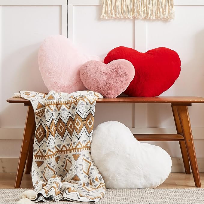 YRXRUS Heart Pillow, Dusty Pink Heart Pillows, Love Pillow Gifts, 14X17 Inch Large Heart Shaped Pillows, Faux Rabbit Fur Coquette Room Decor Throw Pillows, Living, Bedroom, Indoor Outdoor