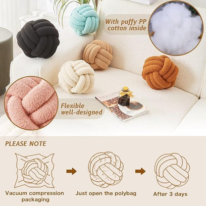 Decorative Throw Knot Pillow Ball for Home Chair Sofa Couch Bed Aesthetic Round Decor Pillows Lambswool Knotted Pillow Cushion (Caramel, 13 inches)