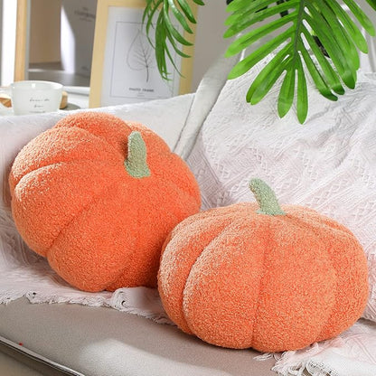 Queekay 2 Pcs Pumpkin Pillow Plush 11 x 9.5 Inch Thanksgiving Stuffed Pumpkin Decor for Fall Home Bedroom Throw Pillow Cushion Gifts for Holiday Operation Christmas Halloween Car Sofa(Orange)