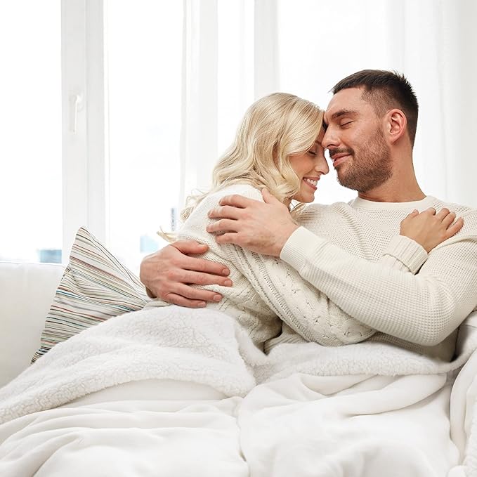 Bedsure GentleSoft Sherpa Fleece Blankets Queen Size for Bed - Thick and Warm Throw for Women and Men, Soft Fuzzy Plush Queen Blanket for Winter, Non-Heated, White, 90x90 Inches