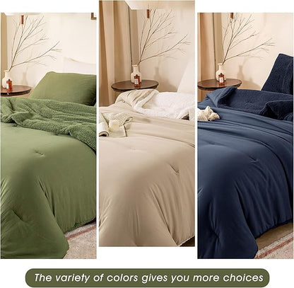 Luxurious Look Warm Plush 3D Jacquard Boho Sherpa Fleece King Comforter Set - Cream Cal/Cal King Reversible Ultra-Soft Bedding Down Alternative Comforter Fluffy Surface for Cozy Autumn Winter
