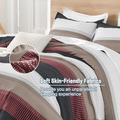 Litanika Queen Comforter Set Red Black - 3 Pieces Lightweight Fluffy Bedding Comforter Sets, All Season Down Alternative Comforter (1 Comforter, 2 Pillowcases)