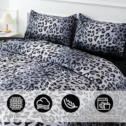 A Nice Night Leopard Printed，Silver Grey Satin Silky Soft Quilt Sexy Luxury Super Soft Microfiber Comforter Quilt Bedding Comforter Set Full/Queen, Light Weighted (Silver, Queen(88-by-88-inches))