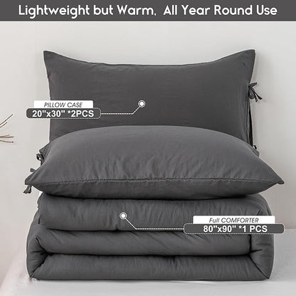 Ultra-Soft Full Size Comforter Sets - Cozy Polycotton Fabric - 1 Comfortable Down Alternative Comforter & 2 Pillowcase - All Season Lightweight but Warm Comfy Bed Blanket Quilt Dark Grey