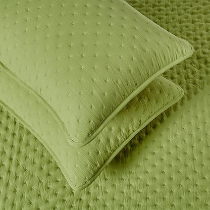 Amazon Basics Brushed Microfiber Quilt Set, Extra Soft with Natural Texture, 3-Piece, Queen/Full, Green