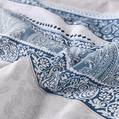 Cottolester Boho Comforter Set King Size Light Blue Comforter Set 8 Piece Bed in a Bag Striped Paisley Bedding Sets