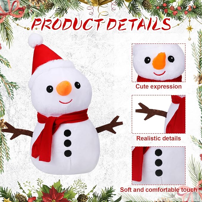 Soaoo 2 Pcs Winter Snowman Throw Pillow Snowman Stuffed Animal White Snowmen Cushion Pillows Cute Winter Holiday Decorative for Couch, Sofa, Bedroom 15.8 Inch and 9 Inch