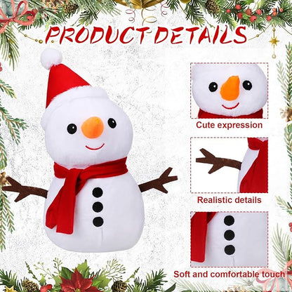 Soaoo 2 Pcs Winter Snowman Throw Pillow Snowman Stuffed Animal White Snowmen Cushion Pillows Cute Winter Holiday Decorative for Couch, Sofa, Bedroom 15.8 Inch and 9 Inch