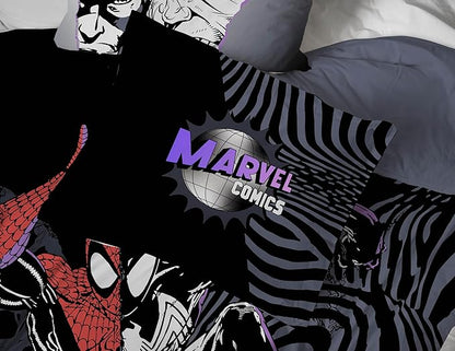 Jay Franco Kids Comforter Set Includes Sheets and Pillow Covers - Soft and Cozy Bed Set for Stylish Room Decor, Black - Marvel Comics, 5 Piece Twin Size Bedding