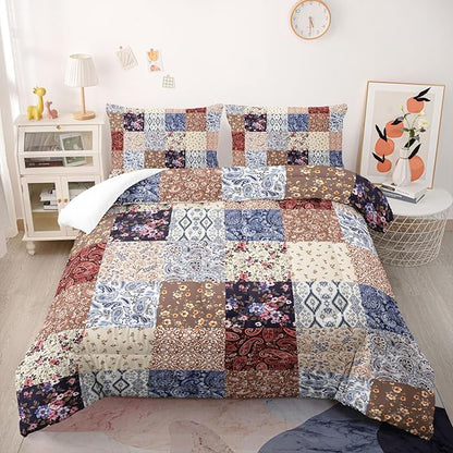 Colorful Flower Comforter Set Queen Size 3 PCS Bed in a Bag,Cute Floral Bedding Set for Girls Teens,Ultra Soft Microfiber Comforter Bed Set with 3-Pieces, Flower Bedroom Decor All Season