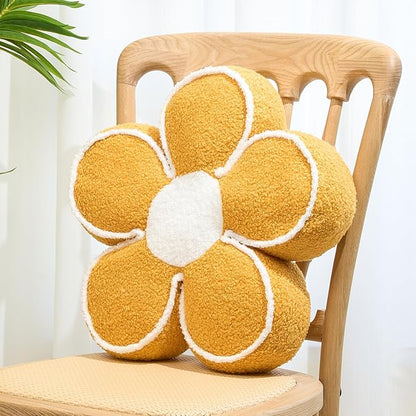 Sioloc Flower Shaped Pillow Daisy Pillows Floor Cushion Pastel Cute Seat Cushions Aesthetic Classroom Dorm Decorative Fun Throw Pillow for Bed,Couch(Yelllow,19.7")