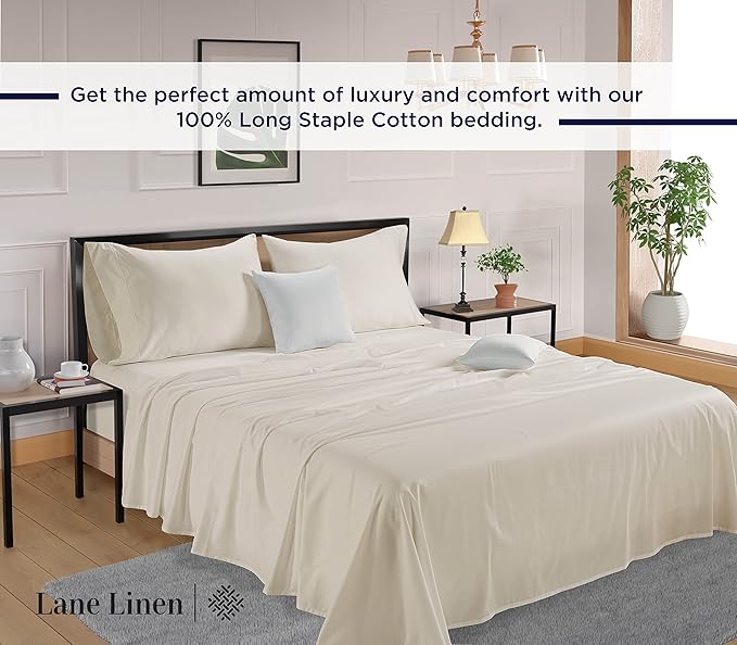 LANE LINEN King Size Bed Sheet Set – 600 Thread Count Long-Staple 100% Cotton Sheet Set King Size, Hotel Premium Soft Silky Sateen Finish, Durable Bedding Set, Elasticised 15" Deep Pocket – Linen
