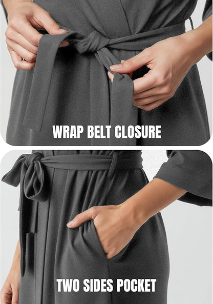 NY Threads Women's Robe Long Knit Bathrobe 3/4 Sleeves Soft Kimono Lightweight Loungewear