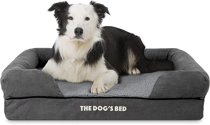 The Dog’s Bed Orthopedic Memory Foam Dog Bed with Bolsters, Plush Fabric, Grey Plush, L