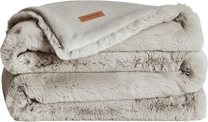 UnHide Marshmallow - Faux Fur Blanket - Heavy Weight, Extra Soft Blanket - Made from Recycled Materials - Machine Washable - Medium (60" x 80") - Greige