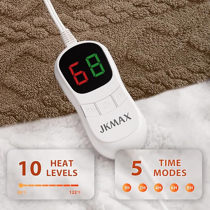Heated Electric Blanket Queen Size-84"x90" Heating Blanket with 10 Heating Levels & 5 Time Settings Over-Heat Protection，Winter Warmer for Adults with ETL Certification（Beige）