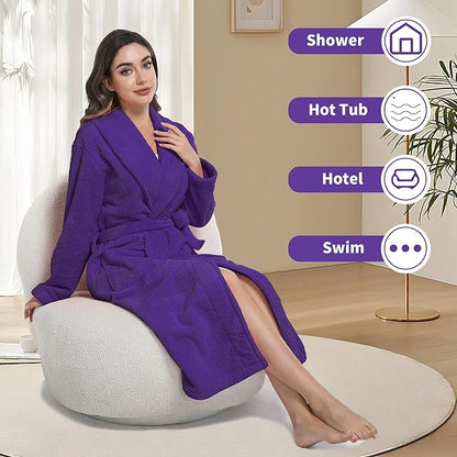 Women's Shawl Collar Bathrobe, Soft Long Towel Robes for Women - Super Absorbent Quick Dry yet Warm