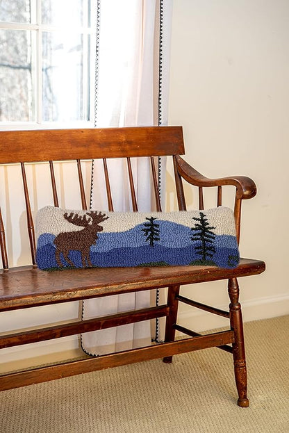 Chandler 4 Corners Artist-Designed Mountain Moose Hand-Hooked Wool Decorative Throw Pillow (8 in x 24 in) Wildlife Pillow for Couches & Beds - Easy Care & Low Maintenance - Nature & Wilderness Pillow