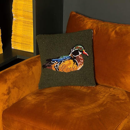 Camp Wandawega Wood Duck Hook Throw Pillow, Vintage Lodge Decorative Pillow, 14" Square