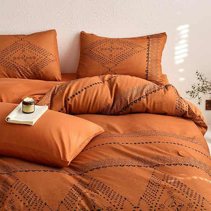 Wake In Cloud - Boho Comforter Set, Farmhouse Bohemian Western Aztec Neutral Aesthetic, Soft Lightweight Bedding, 3 Pieces, Burnt Orange, Full Size