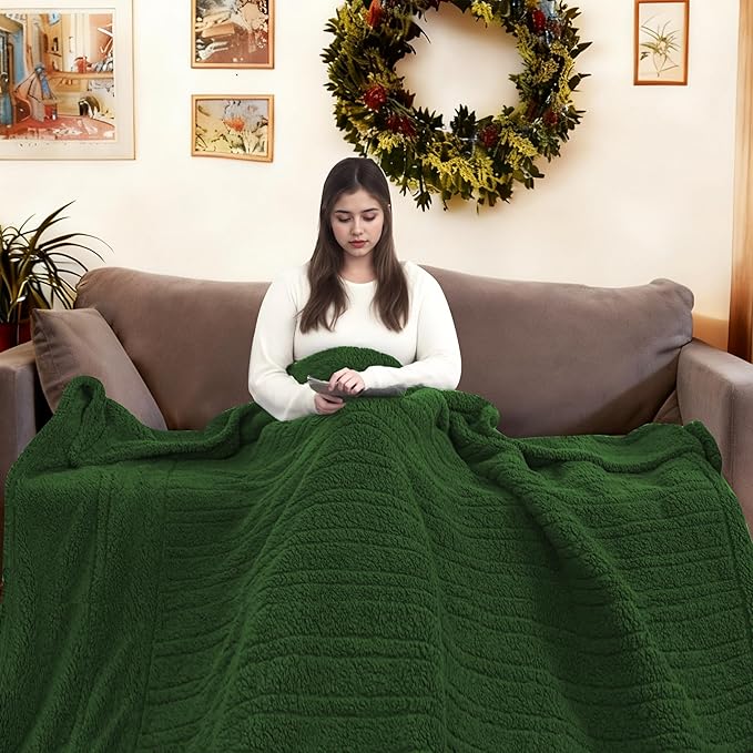 Electric Heated Blanket Full Size 72"×84" with 9 Heating Levels & 1-10Hs Auto Off，Double Sided Plush Sherpa, Energy Efficient, Machine Washable, for Couch & Bed, Green