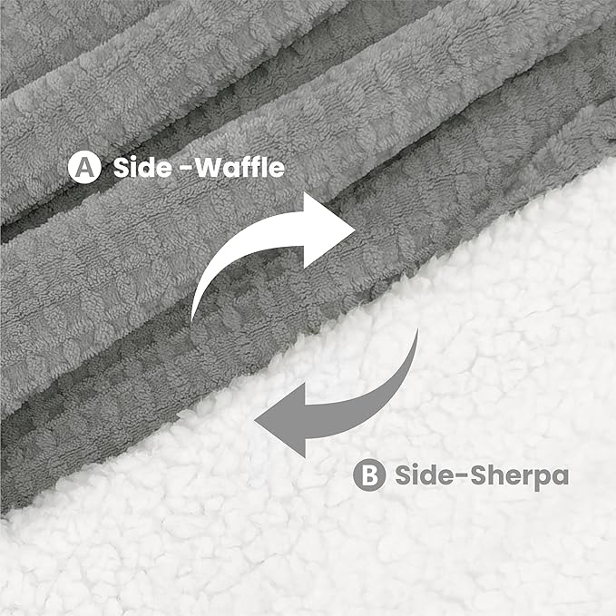 Heated Blanket Electric Throw Waffle, 50x60 Inches Sherpa Fleece Fast Heating Blanket 6 Heating Levels & 4 Hours Auto Off ETL Certification, Grey Throw