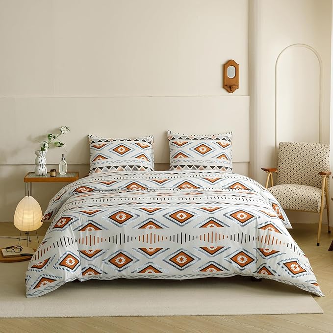 CLOTHKNOW Geometric Comforter Set Twin/Twin XL Southwest Aztec Bedding Comforter Sets White Comforter Sets Twin