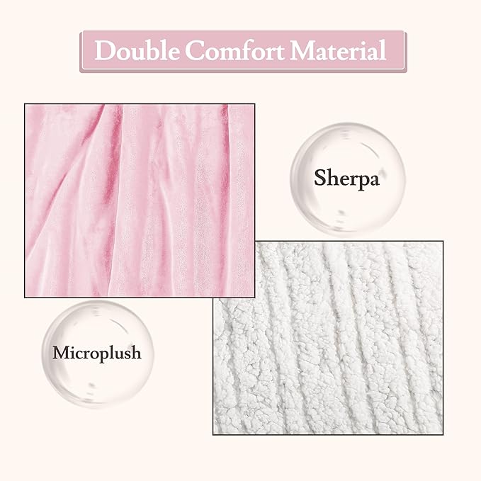 Electric Heated Blanket 50"x60" Throw Size Flannel & Sherpa - 4 Heat Settings & 3H Auto Shut Off, Fast Heating, Machine Washable for Bed, Couch, Office - Pink