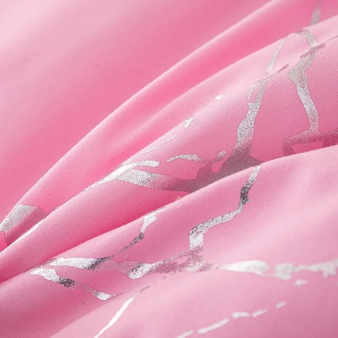MWMWMW Pink Comforter Set Queen, Marbling Silver Glitter Bedding Set, 3Pcs Pink Queen Bedding Sets for Girls Women (1 Comforter, 2 Pillowcases)