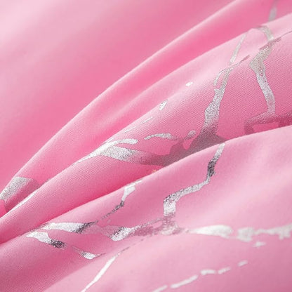 MWMWMW Pink Comforter Set Queen, Marbling Silver Glitter Bedding Set, 3Pcs Pink Queen Bedding Sets for Girls Women (1 Comforter, 2 Pillowcases)