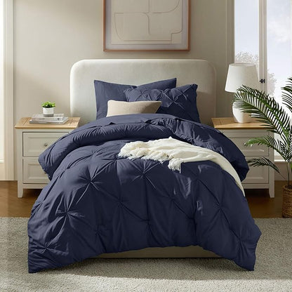 Nestl Twin XL Comforter Set 5 Piece - Pintuck Twin XL Bedding Set Navy, College Dorm Room Essentials Bed in a Bag, Twin XL Comforter Set for College Girls and Boys with Sheets, Pillowcase and Sham