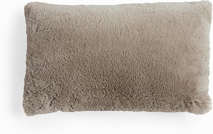 UnHide Squish Lumbar Pillow - Faux Fur Pillow - Extra Soft Throw Pillow - Rectangular Shaped, Polyester Fill - Machine Washable - Perfect for Living Room Or Bedroom - 10” x 18” - Taupe Ducky