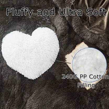 MorroMorn Fluffy Heart Throw Pillows, Shaggy Decorative Pillow for Sofa Couch Bed, Cute Room Decor Decorations for Women Girls Kids (White)