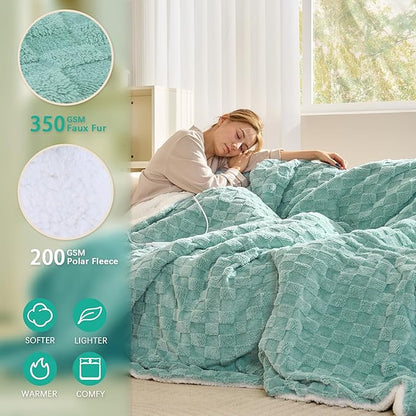 Electric Blanket, Heated Blanket with 6 Heat Levels & 10 Hours Auto Off, Soft Checked Flannel Fast Heating Blanket with ETL & FCC Certification (Green, 90"X100")