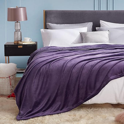 Hansleep Fleece King Size Blanket for Bed Purple, Super Soft Flannel Fuzzy King Size Plush Cozy Blanket for All Seasons, Purple, King 90x108 Inches