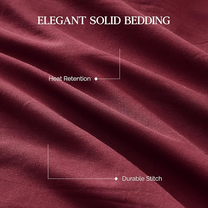 Andency Burgundy Twin XL Size Comforter Set, 2 Pieces Boho Solid Modern Bedding Comforters & Sets, All Season Soft Lightweight Fluffy Bed Set for Kids, Girls, Dorm (68×92Inch Comforter & 1 Pillowcase)