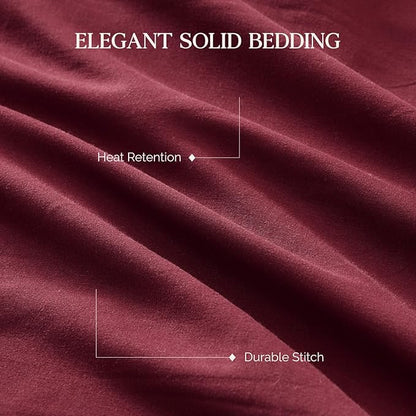 Andency Burgundy King Size Comforter Set, 3 Pieces Boho Solid Bedding Comforters & Sets for Women Men, Soft Lightweight Fluffy All Season Down Alternative Bed Blanket Quilt Set