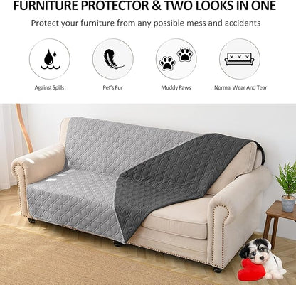 CHHKON Waterproof Dog Bed Covers for Couch Protection Dog Pet Blanket Furniture Protector (52“X82”, Grey+Dark Grey)
