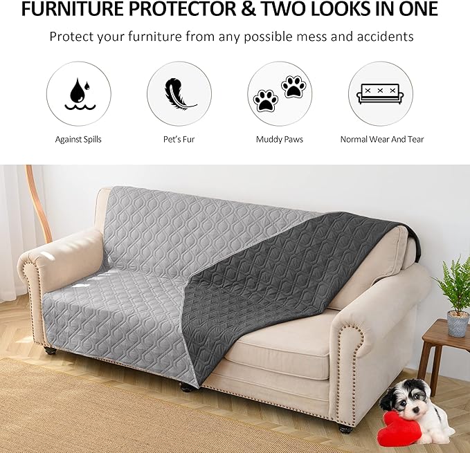 CHHKON Waterproof Dog Bed Covers for Couch Protection Dog Pet Blanket Furniture Protector (82"X120", Grey+Dark Grey)