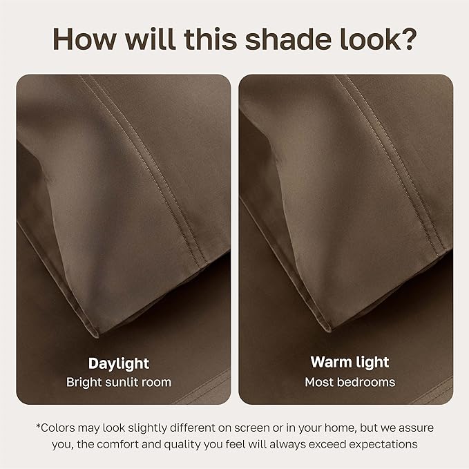 California Design Den Twin XL Sheet Set, 600 Thread Count Sateen, 100% Cotton Deep Pocket Sheets, Soft, Cooling Brown Sheet Set, Hotel-Quality Bedding (Mushroom - Taupe Brown)